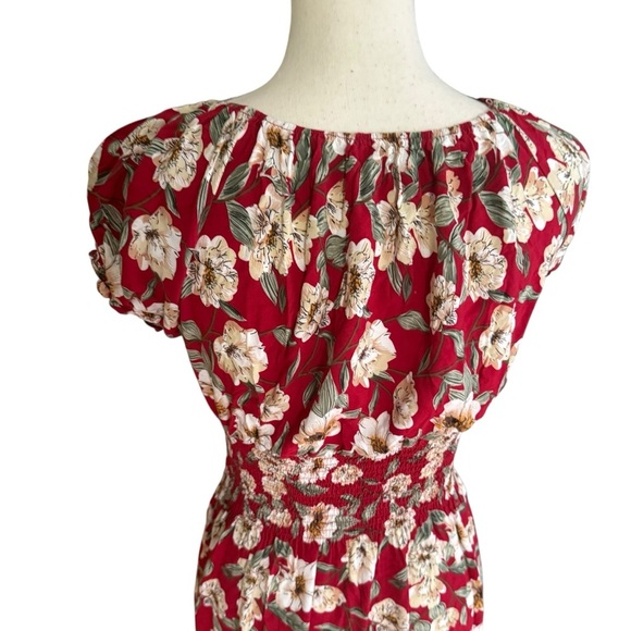 Anthropologie Kindred Womens S Red Floral Maxi Dress Smocked Waist Career Wear - Picture 10 of 15